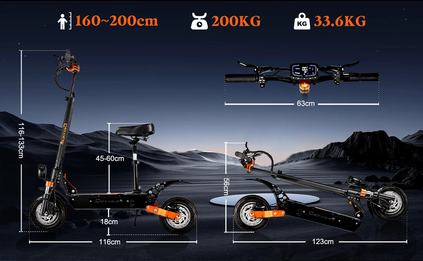Cheevalry S10 Electric Scooter 2*1600W Motor Adult EScooter 52V 33AH Battery E-Scooter 10 Inch Tire City Commuter EScooter.