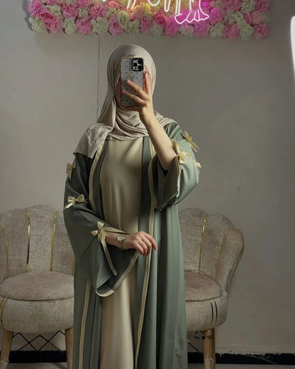 Eid Muslimischen Bogen Abaya Frauen Kleider Jalabiya Vestidos Largos Split Hülse Ramadan Marokko Dubai Lange Robe Party Islam Kaftan 2025