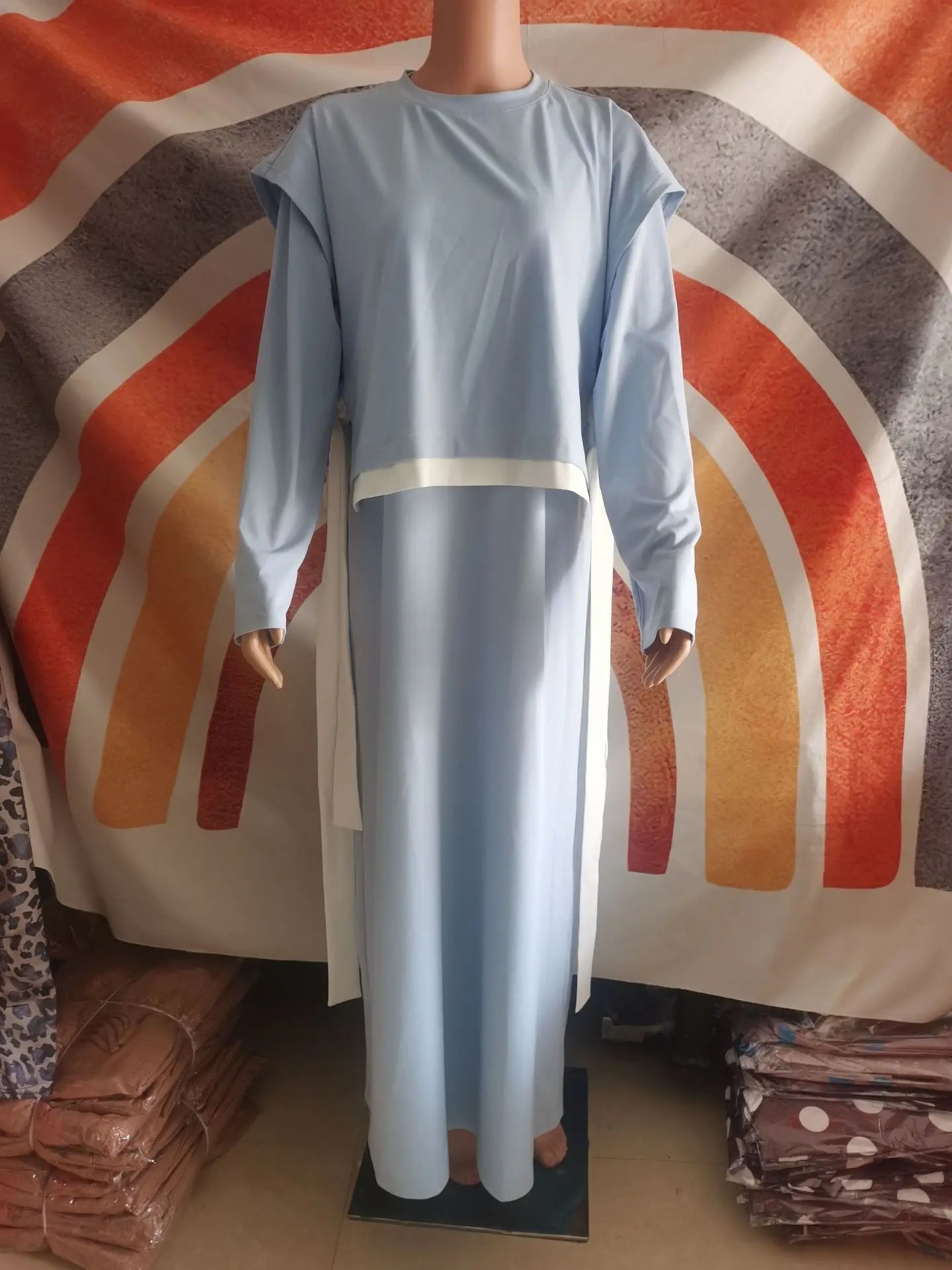 Women Eid Muslim Sets Musulman Ensemble Dubai Arab Vest Kaftan Islam Abayas Ankle Length Long Robe Solid Two Pieces Modest.