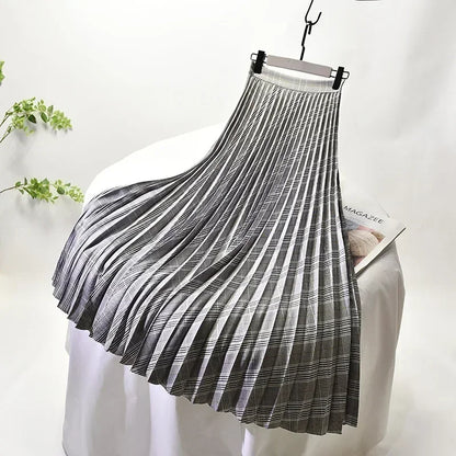Looks Thin Pleated Skirt 2025 New High Waist A-line Skirt Mid-length Big Size Plaid Skirt Long Pleated Skirt Length 75-90cm