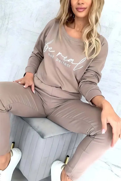New Letter Printed Women's Two-piece Set Casual Sports Suit Autumn Long-sleeved T-shirt Top + Small Leg Trousers 2-piece Sets.