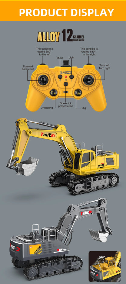 Alloy Rc Excavator Truck Toy Kids Remote Control Engineering Trucks Electric Vehicle Machine Games for Kids Boys Birthday Gifts