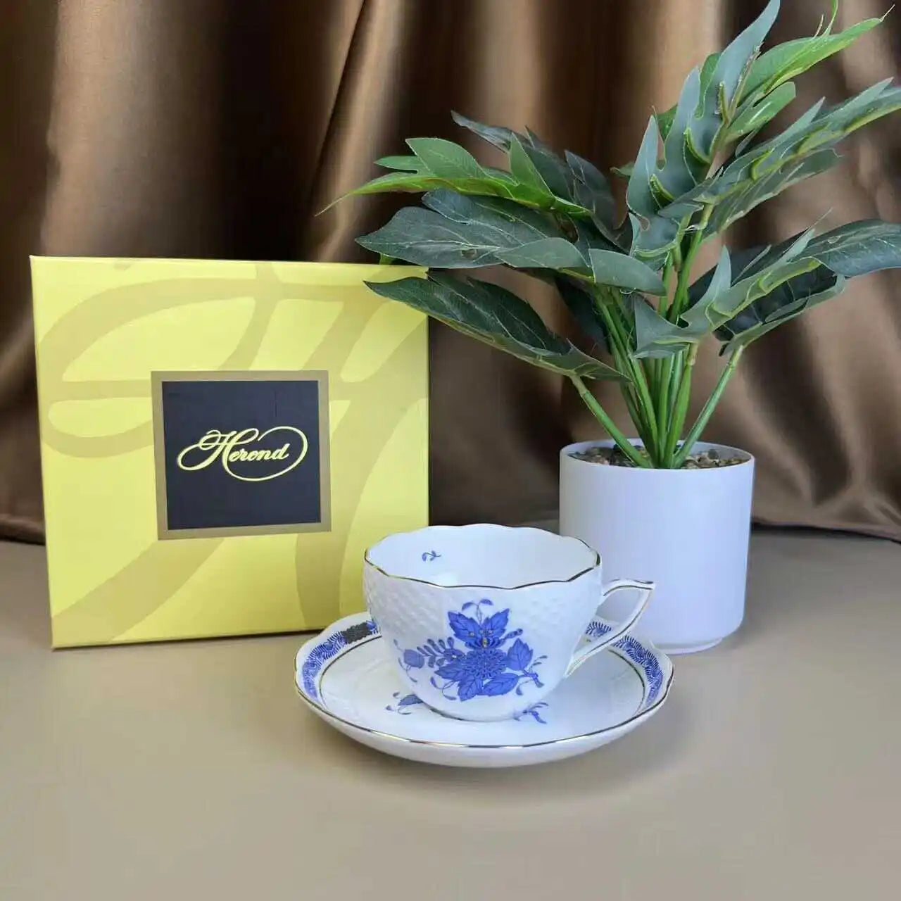 Flower Basket Coffee Cup and Saucer Set Ceramic Cup Saucer Gift Box Bone China Afternoon Tea Pastoral Flower Home Drinkware