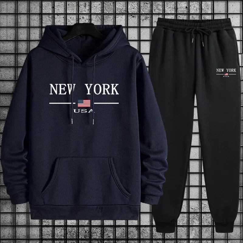 Men's Sportswear Sweatshirt + Pants 2piece Set Autumn Winter Daily Casual Sporty Jogging Suit Male Urban Fashion Hoodie Outfits