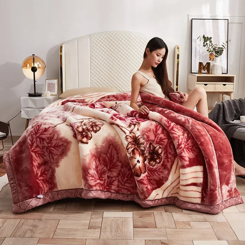 Double Layer Raschel Blankets Soft Warm Faux Fur Mink Throw Thicken Fluffy Microfiber Plush Weighted Blankets For Beds.
