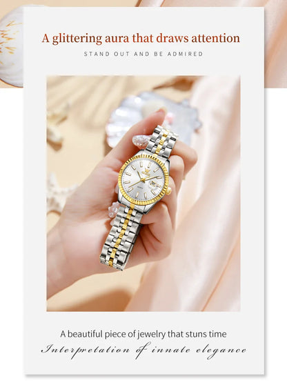 OLEVS 5593 Woman Watch Stainless Steel Waterproof Auto Date Elegant Ladies Wristwatch Luxury Original Quartz Watch for Women New.