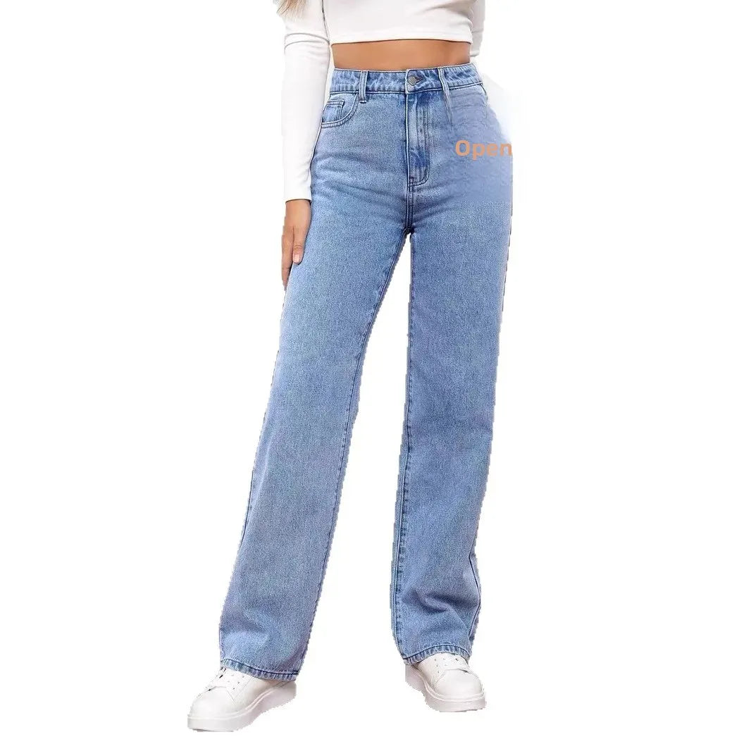 High Waist Floor-Length Deep Blue Wide Leg Jeans Women's Loose Slimming Style Trendy Korean Version Casual Fashionable.