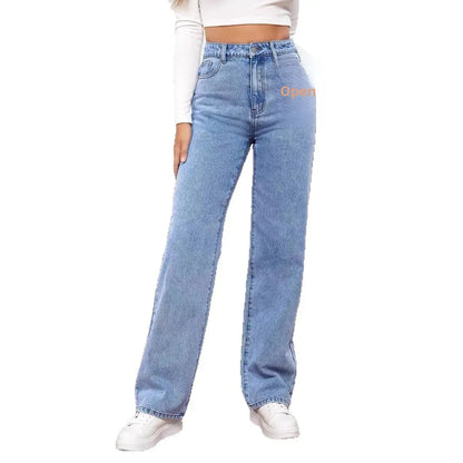 High Waist Floor-Length Deep Blue Wide Leg Jeans Women's Loose Slimming Style Trendy Korean Version Casual Fashionable.