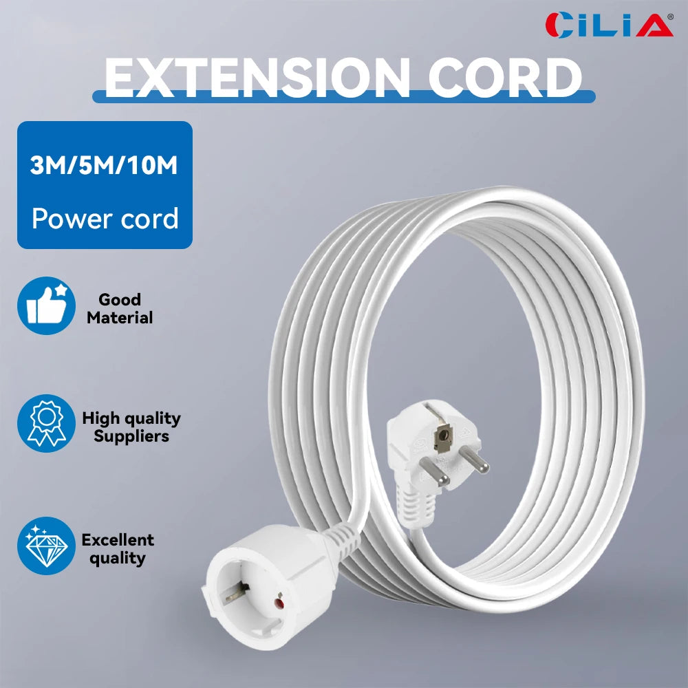 IP44 Waterproof Extension Cord for Outdoor, 3m/5m/10m Schuko Power Cable, 2500W with Seal Cap, Camping Garden Use, white/black.