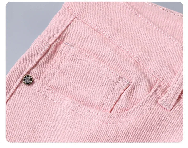 98% Cotton 4 Colors Stretchy Jeans Men's Mid-waist Straight Pencil Denim Trousers Brand Clothing Personality Fashion Male Pants.