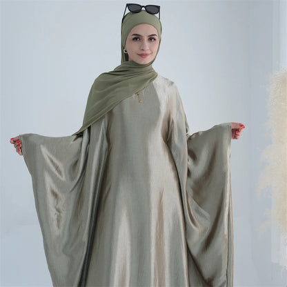 Eid Batwing Satin Shimmer Soft Crepe Abaya Dubai Luxury 2024 Islam Muslim Maxi Kaftan Dress Kebaya Abayas For Women Vestidos.