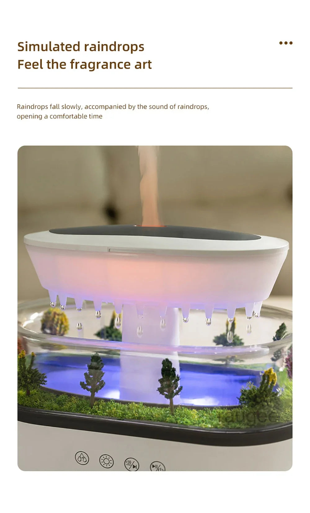 New Aroma Humidifier Raindrop Air Humidifier Colorful Atmosphere Light White Noise Music Essemtial Home Oil Fragrance Diffuser.