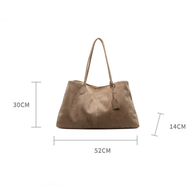 Korean Style Casual Suede Shoulder Bag for Girls Large Capacity All-match Shoulder Pouch Handbag Underarm Tote Storage