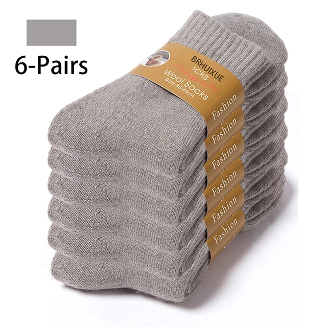 6 Pairs Winter Wool Socks Male Men's Socks Super Thicker Solid Socks Merino Plush Women's Socks Against Cold Snow Terry Socks