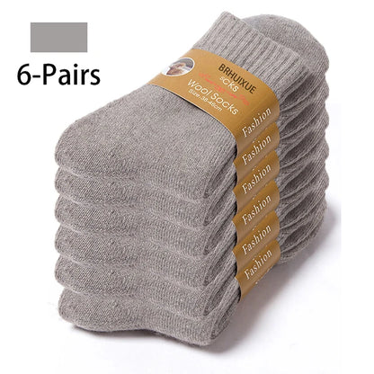 6 Pairs Winter Wool Socks Male Men's Socks Super Thicker Solid Socks Merino Plush Women's Socks Against Cold Snow Terry Socks