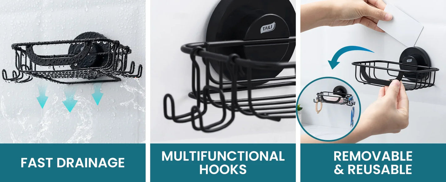 TAILI Seifenschale, Seifenhalter, Saugnapf mit Haken, Seifenhalter für Duschwand, Seifenschoner für Badezimmer, Küche