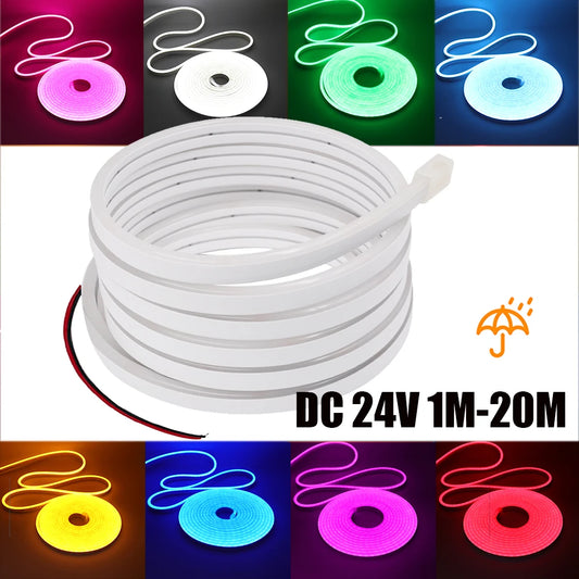 24V IP67 Waterproof Neon Strip SMD2835 1M-20M White/Blue/Pink/Yellow/Green/Orange TV BackLight Home Decor Silicon Tube LED Light.