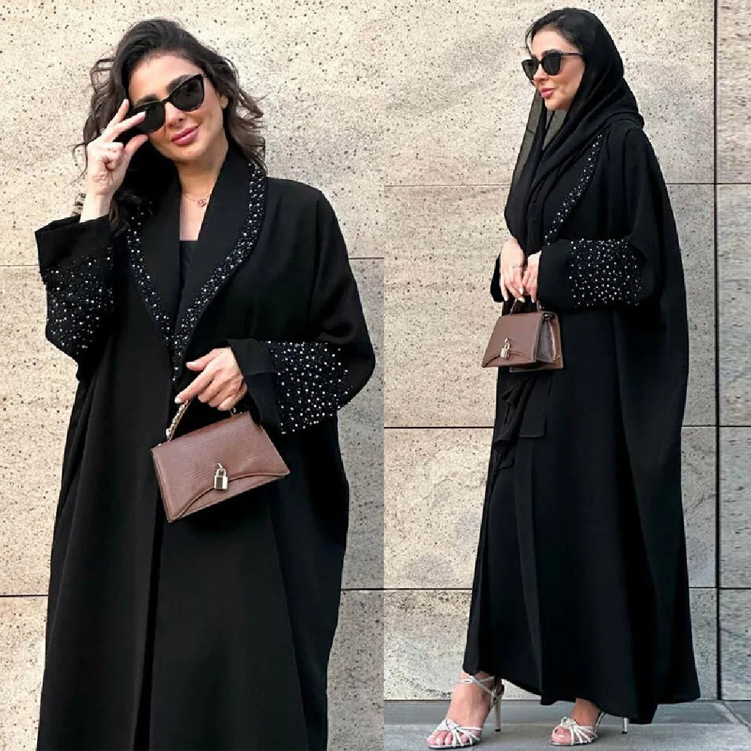 Black Open Kimono Abaya Damen Dubai Luxury Muslim Abayas For Women Kaftan Dress Kebaya Islamic Clothing Robe Femme Musulmane.