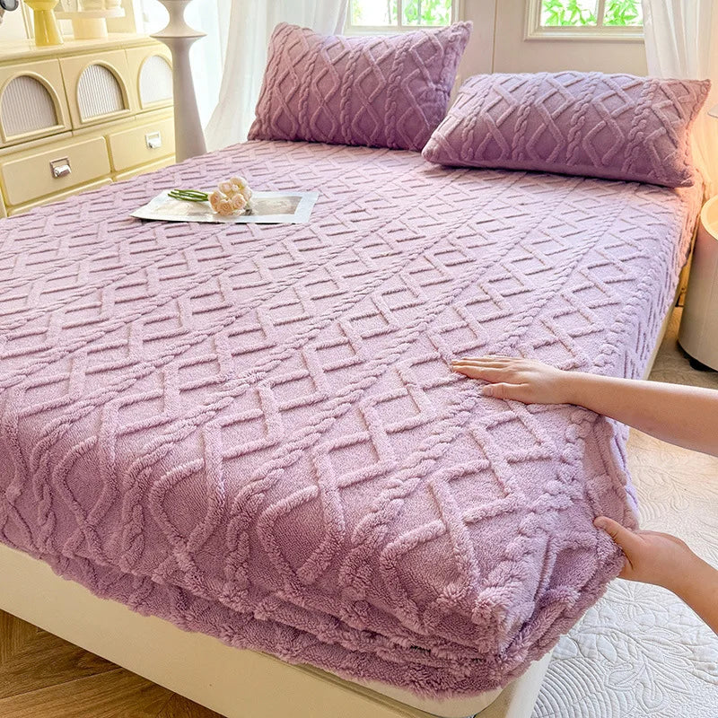 Flannel Fleece Bed Sheet for Winter Warm Sabanas Cama Matrimonial Coral Fleece Fluffy Fitted Sheets For Double Beds Sheets 3 Pc