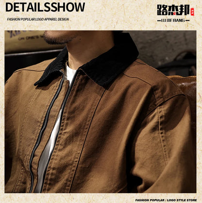 Men Spring Autumn Washed Cotton Loose Casual American Retro Cargo Jacket Man Streetwear Cityboy Coat Outerwear Varsity Jacket.