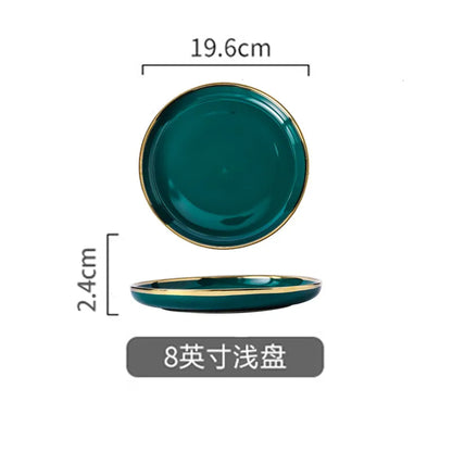 High-end Green Ceramic Plate Home Porcelain Dinner Plate Exquisite Ceramic Bowl Custom Large Size Fish Plate Kitchen Accessories.