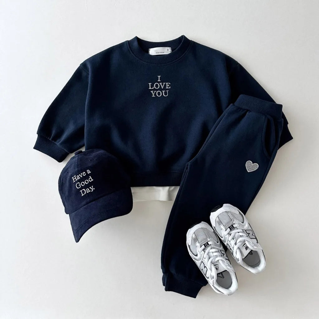 0-6 Year Old Korean Spring Baby Set Cotton Embroidered Letter Comfortable Hoodie Children's Wear Casual Sports Two Piece Set.