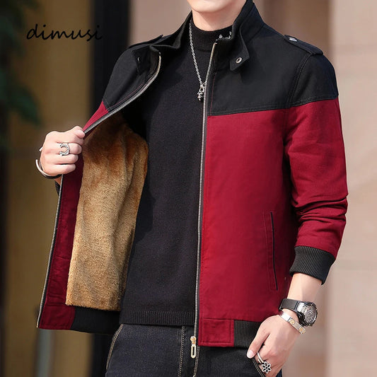DIMUSI Winter Men's Bomber Jacket Casual Mens Outwear Fleece Warm Coats Fashion Stand Collar Uniform Jackets Mens Brand Clothing.