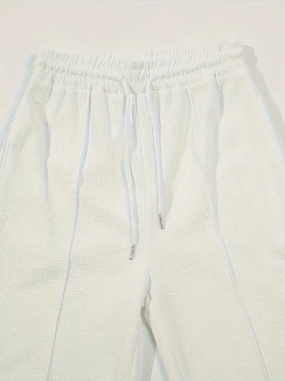 Mens Stylish Waffle Pants - Casual Sports Slim Fit with Adjustable Drawstring Secure Pockets for All Seasons - Perfect Outdoor.