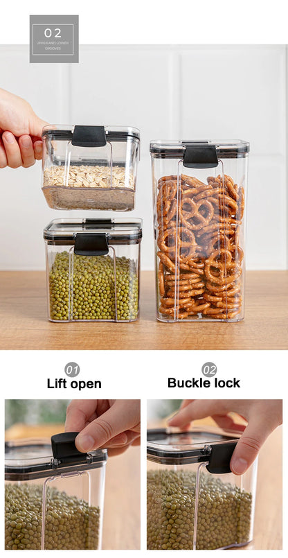 Dry Food Storage Box Food Containers Transparent Stackable Kitchen Spaghetti Noodles Sealed Tank Cans Organizers Bottles