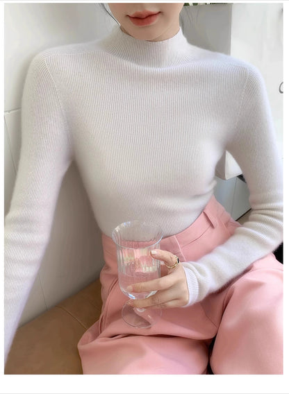 Women Fashion Tops Autumn Winter 2025 Turtleneck Sweater Women Knitted Pullovers Korean Style Simple Base Layer Knitted Sweater.