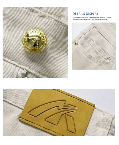 2024 New Summer Thin Men's Straight Denim Cotton Stretch Creamy-white Jeans Classic Business Pants Fashion Trousers Male Brand