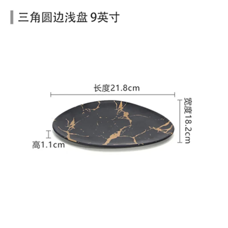 Marble Texture Imitation Melamine Plate BBQ Tableware Cake Fruits plates Snack Tray Outdoor Party Dishes Steak