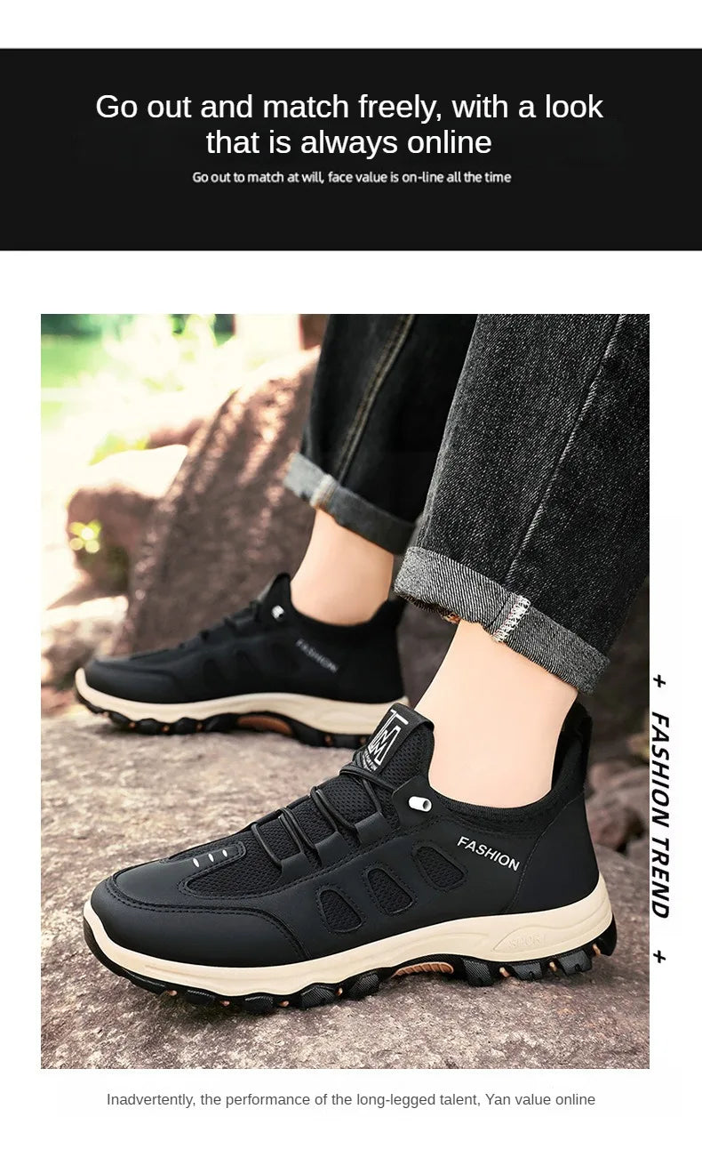 Men Soft Hiking Shoes Summer Breathable Mesh Sneakers Light Black Hike Footwear Walking Shoes Outdoor Shoes Climbing Shoe Male.