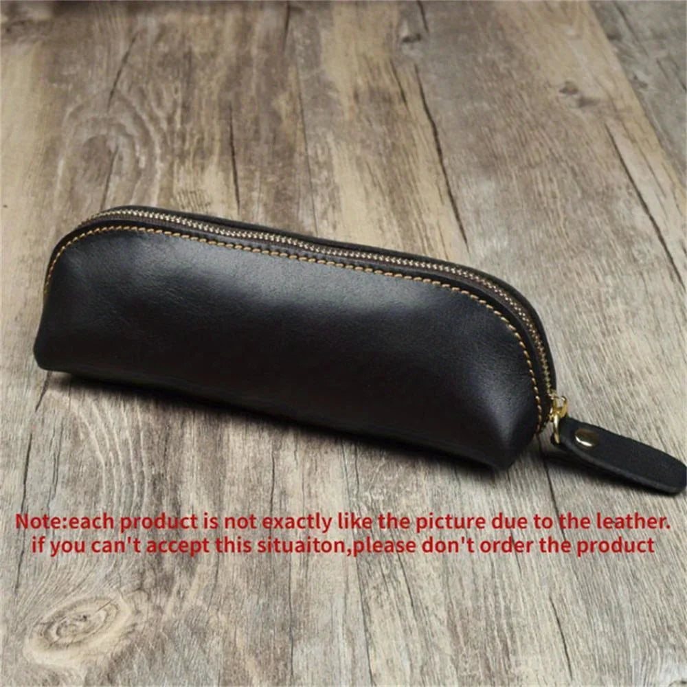 Vintage Leather Pencil Bag Simple Stationery Hoder Pen Case Storage Bag Zipper Pencil Pouch Glasses Box School Supplies.
