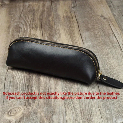 Vintage Leather Pencil Bag Simple Stationery Hoder Pen Case Storage Bag Zipper Pencil Pouch Glasses Box School Supplies.