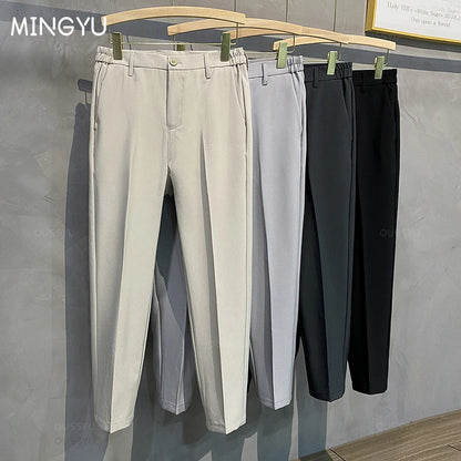 2025 Autumn Winter Men's Casual Pants Suit Pant Slim Fit Work Elastic Waist Jogging Business Trousers Male Black Plus Size 40 42.