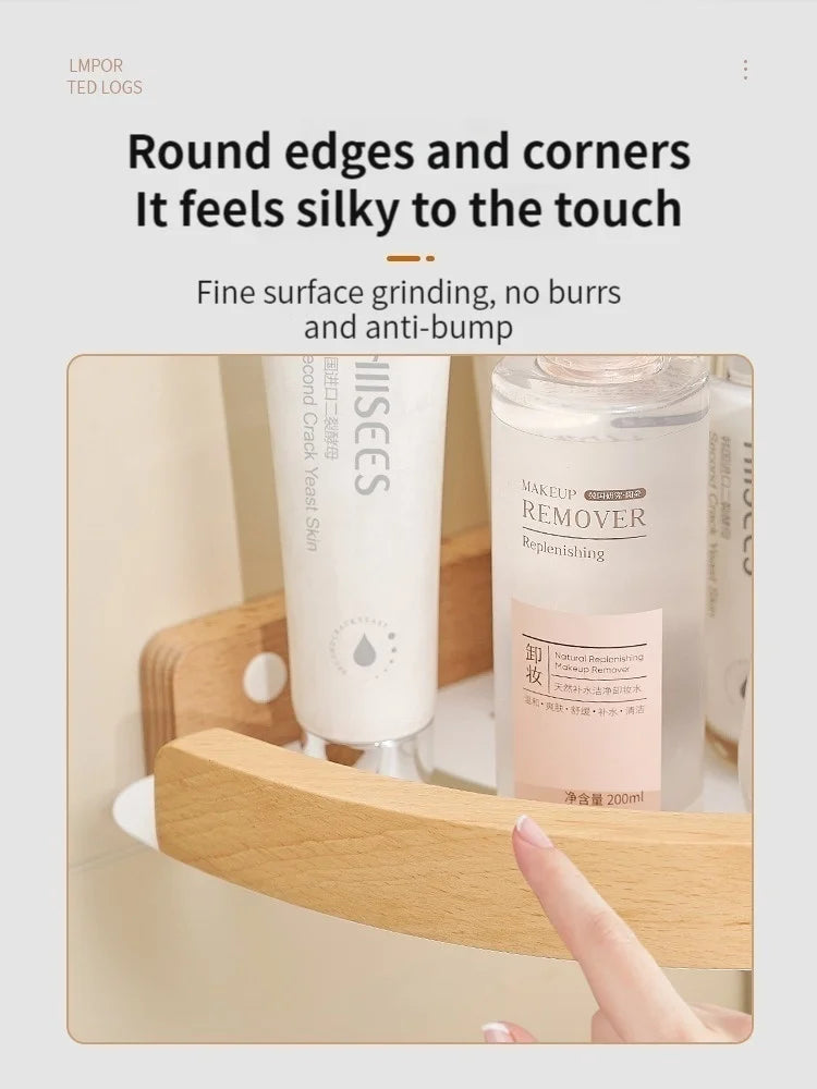 Badezimmer-Aufbewahrungsregal aus Holz und Aluminium, Aufbewahrungsregal für Badezimmer, perforationsfrei, Wandbehang, Waschtisch, WC, dreieckiges Eckregal