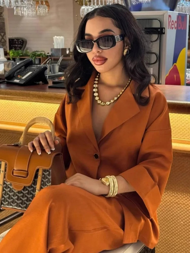 Wmstar Zwei Stück Set Frauen Großhandel Revers Lose Einreiher Hemd Hohe Taille Gerade Bein Hosen Lässig Eleganten Anzug