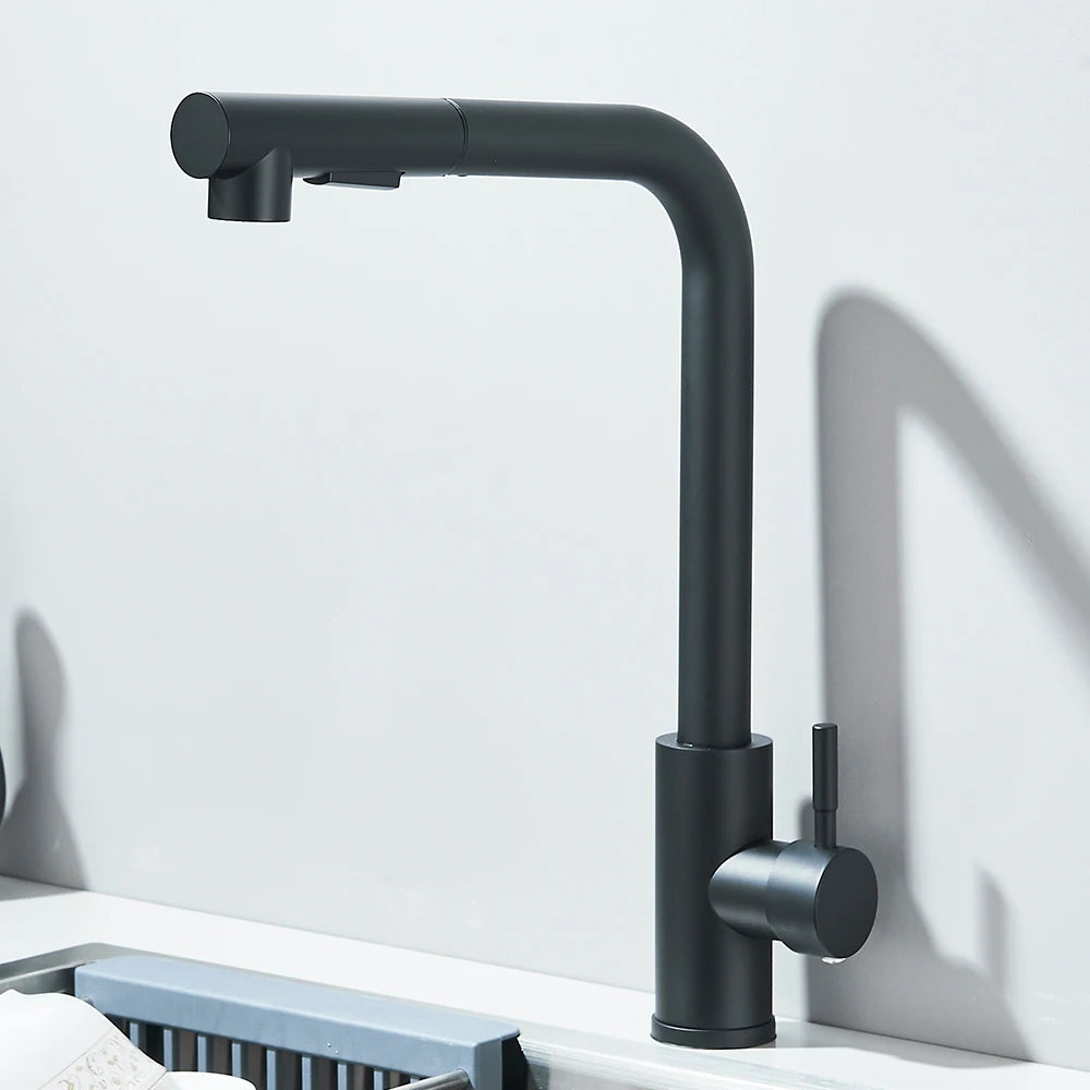 Black Pull Out Kitchen Sink Faucet Two Model Stream Sprayer Nozzle Stainless Steel Hot Cold Wate Mixer Tap Deck