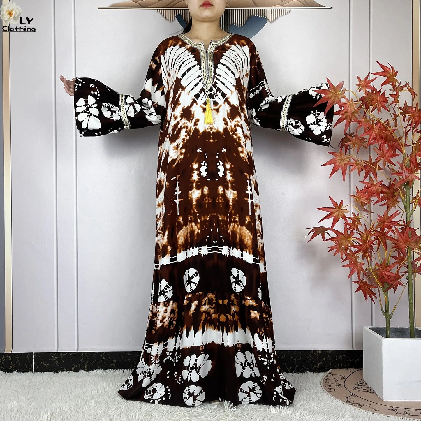 New Women Party Dress Dubai Muslim Summer Cotton Long Sleeve Collect Waist Boubou Maxi Islam Women Elegant Dress African Abaya.