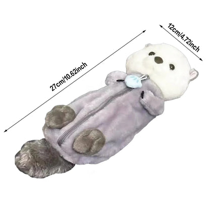 Creative Cute Sea Otter Shape Plush Pencil Bag 1PC Large Capacity INS Cartoon Pencil Case Velvet Pencil Case Student Stationery.