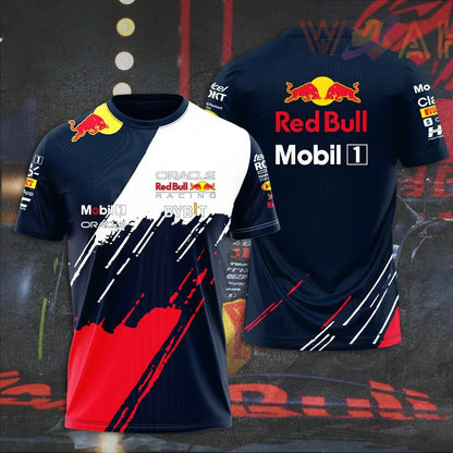 2025 New Red Bull Print Hot Selling Outdoor Running Sports T-shirt Men's Summer Racing Suit Red Bull Brand Cycling Training Suit.