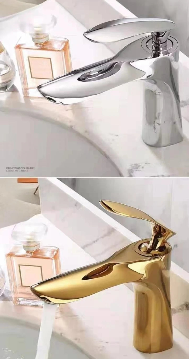 Golden Maple Leaf Basin Faucet For Hot And Cold Water Household Use Raised Washbasin Countertop Basin Single Hole Faucet