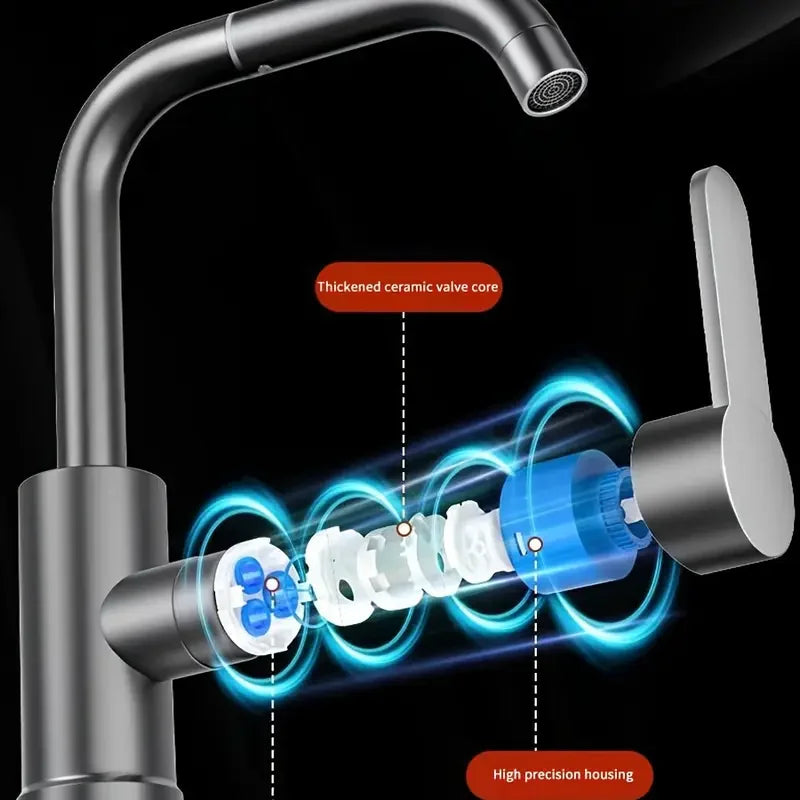 720° Swivel Spout Dual Use Kitchen Bathroom Faucet 360° Swivel Metal Finish Valve Core High Arc Spout Bathroom Accessories