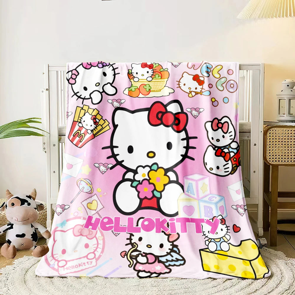 Sanrio HelloKitty Cute HD Printed Flannel Thin Blanket.Four Season Blanket.for Sofa,beds,living Rooms,travel Picnic Blanket Gift.