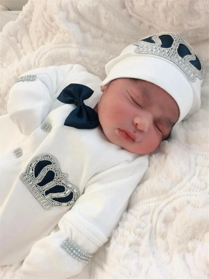 Dollbling Newborn Set Baby's Sets Rhinestone Crown 0-3 Months Hat+Bodysuits+Gloves+Shoes 4 Parts Boy Girl Jumpsuit Clothing