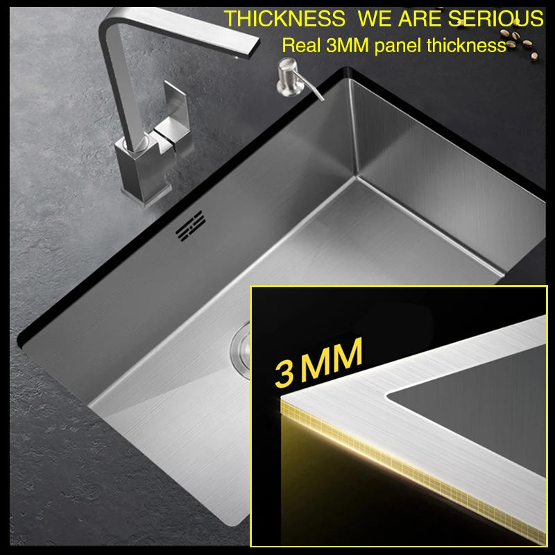 Large Size Single Kitchen Sink Handmade Brushed 304 Stainless Steel 3mm Thickness Single Bowl Bar Counter Kitchen Kinks