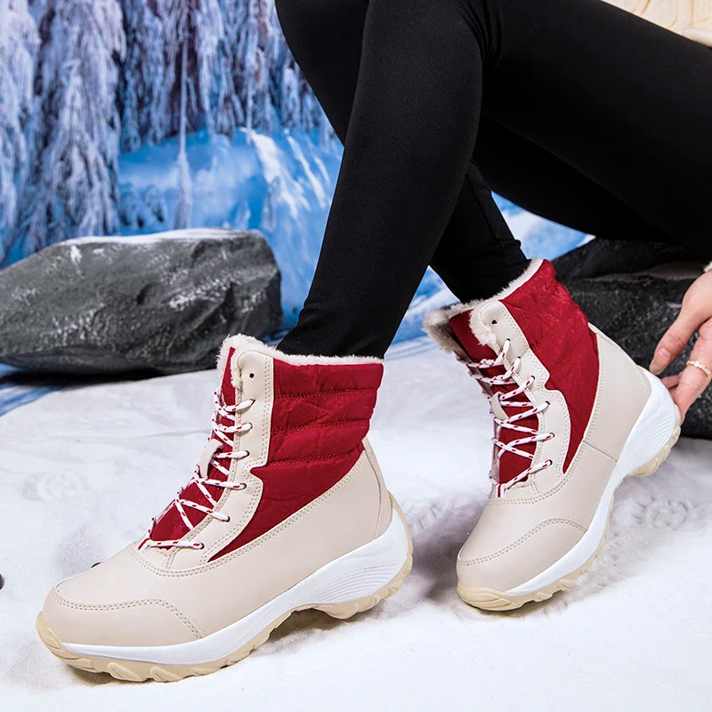 Snow Boots Woman Flat Woman Shoes Lace Up Women Shoes Solid Ankle Boots Warm Lightweight Women's Winter Boots Botas Mujer.