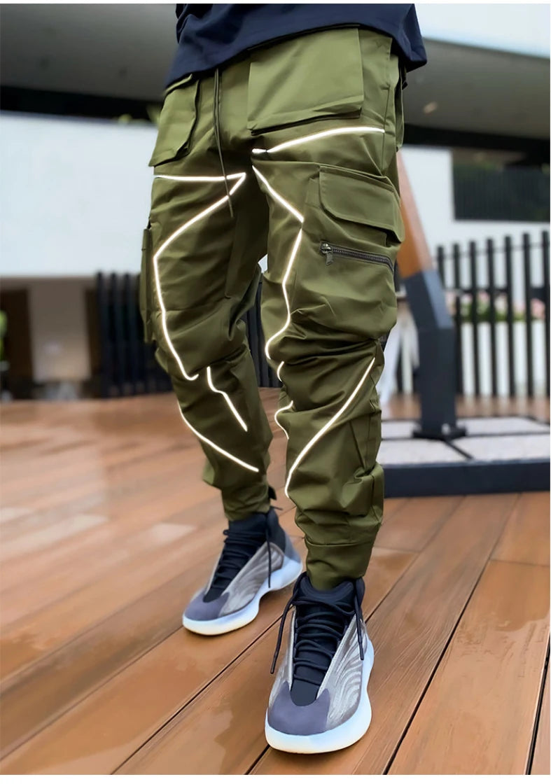 Men's Reflective Cargo Pants 2025 New Hip Hop Casual Joggers Trousers Multi-Pocket Men Sweatpants Streetwear Sports Pant M-3XL.