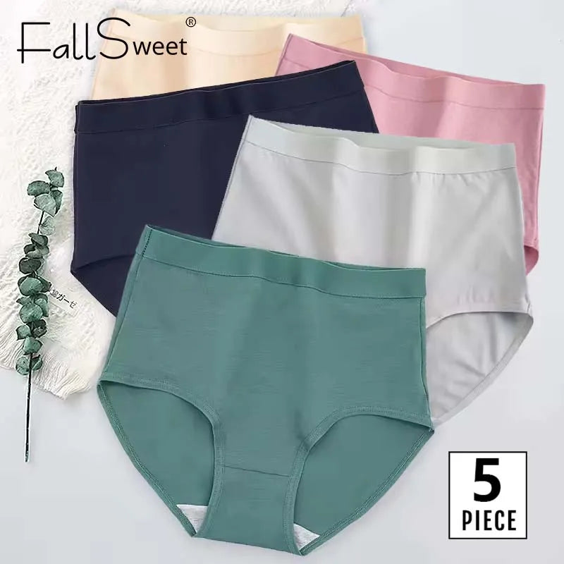 FallSweet 5Pcs/Lot Cotton Panties for Women Plus Size Underwear High Waist Comfortable Female Underpants Sexy Lingerie M-XXXL.